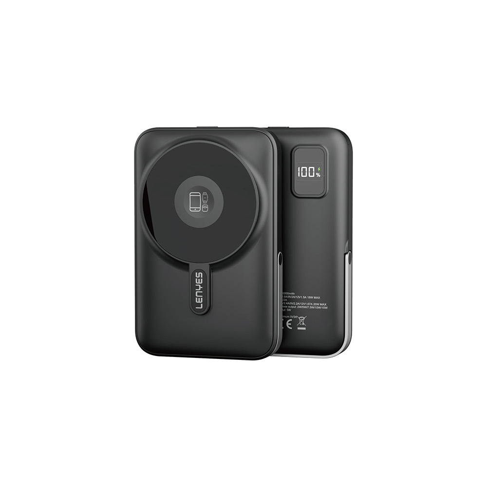 Lenyes PW1002D 20W Dijital LED Ekranlı Standlı Wireless Powerbank 15W 10000mAh Siyah