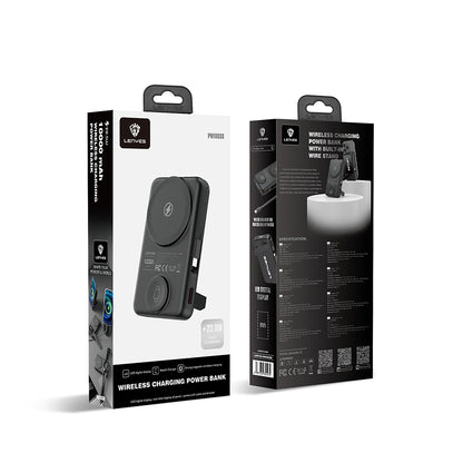 Lenyes PW1003D 22.5W Dijital LED Ekranlı Akıllı Saat Kablosuz Şarj Özellikli Standlı Wireless Powerbank 15W 10000mAh Siyah