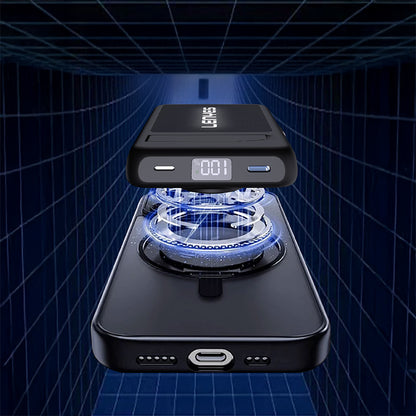 Lenyes PW1003D 22.5W Dijital LED Ekranlı Akıllı Saat Kablosuz Şarj Özellikli Standlı Wireless Powerbank 15W 10000mAh Siyah