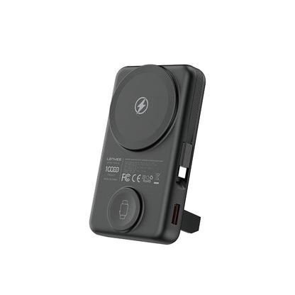 Lenyes PW1003D 22.5W Dijital LED Ekranlı Akıllı Saat Kablosuz Şarj Özellikli Standlı Wireless Powerbank 15W 10000mAh Siyah