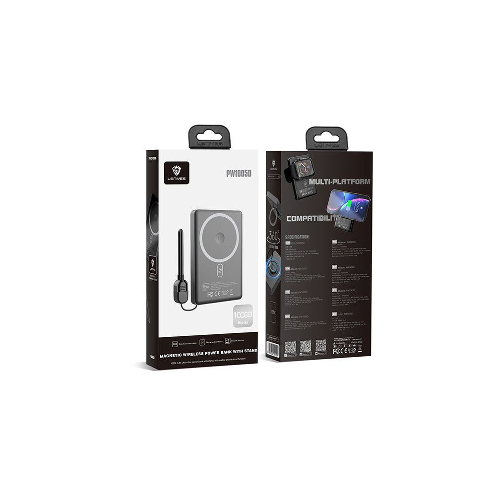 Lenyes PW1005D Standlı Akıllı Saat Kablosuz Şarj Özellikli Wireless Powerbank 20W 10000mAh Siyah