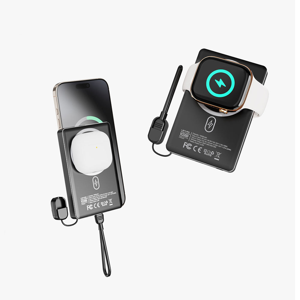 Lenyes PW1005D Standlı Akıllı Saat Kablosuz Şarj Özellikli Wireless Powerbank 20W 10000mAh Siyah