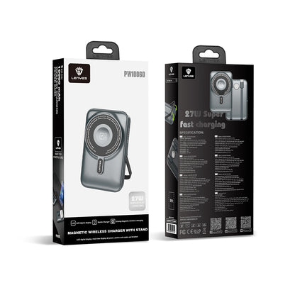 Lenyes PW1006D Dijital LED Ekranlı Standlı Wireless Powerbank 15W 10000mAh Gri