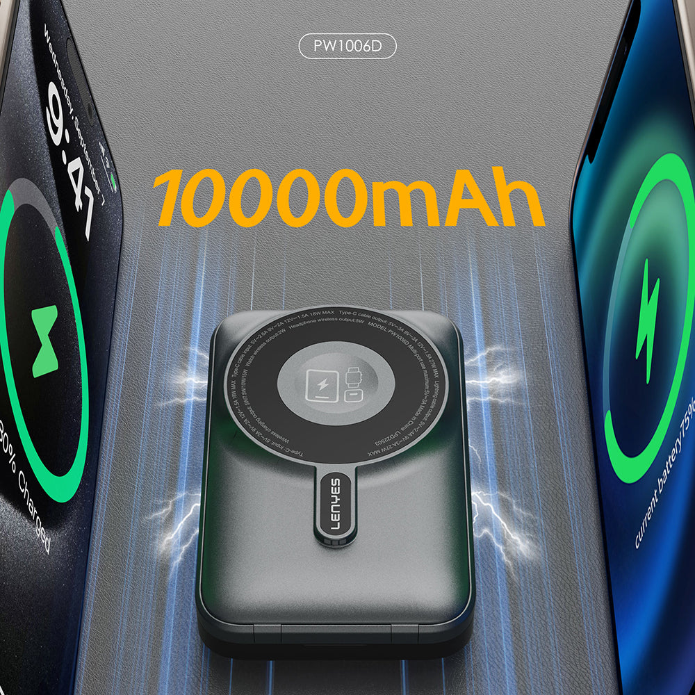 Lenyes PW1006D Dijital LED Ekranlı Standlı Wireless Powerbank 15W 10000mAh Gri
