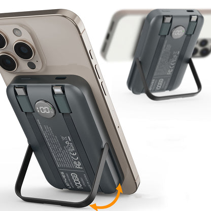 Lenyes PW1006D Dijital LED Ekranlı Standlı Wireless Powerbank 15W 10000mAh Gri