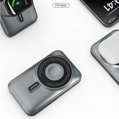 Lenyes PW1006D Dijital LED Ekranlı Standlı Wireless Powerbank 15W 10000mAh Gri