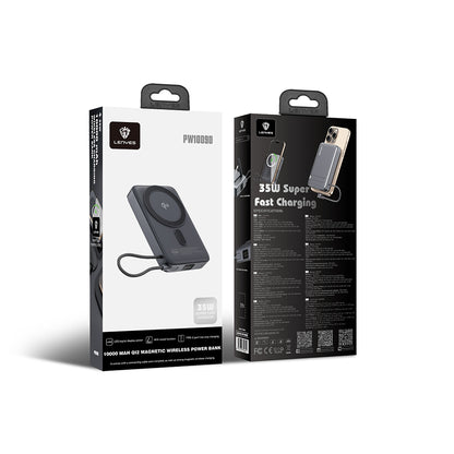Lenyes PW1009D PD 35W Qi2 Teknolojili Type-C Kablolu Standlı Wireless Powerbank 15W 10000mAh Gri