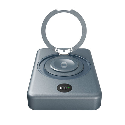 Lenyes PW1010D PD 20W Dijital LED Göstergeli Akıllı Saat Kablosuz Şarj Özellikli Standlı Wireless Powerbank 15W 10000mAh Gri