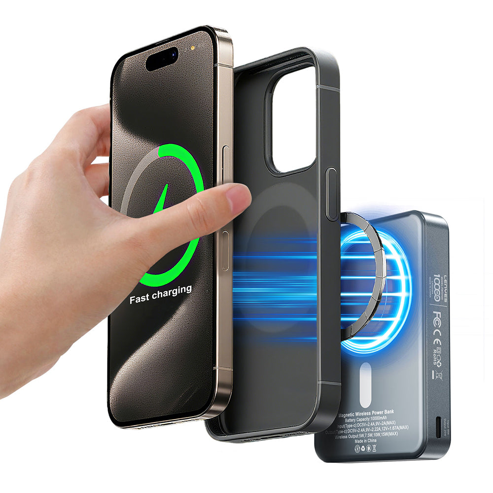 Lenyes PW1010D PD 20W Dijital LED Göstergeli Akıllı Saat Kablosuz Şarj Özellikli Standlı Wireless Powerbank 15W 10000mAh Gri