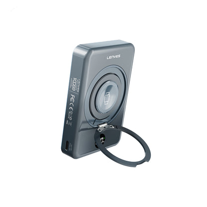 Lenyes PW1010D PD 20W Dijital LED Göstergeli Akıllı Saat Kablosuz Şarj Özellikli Standlı Wireless Powerbank 15W 10000mAh Gri