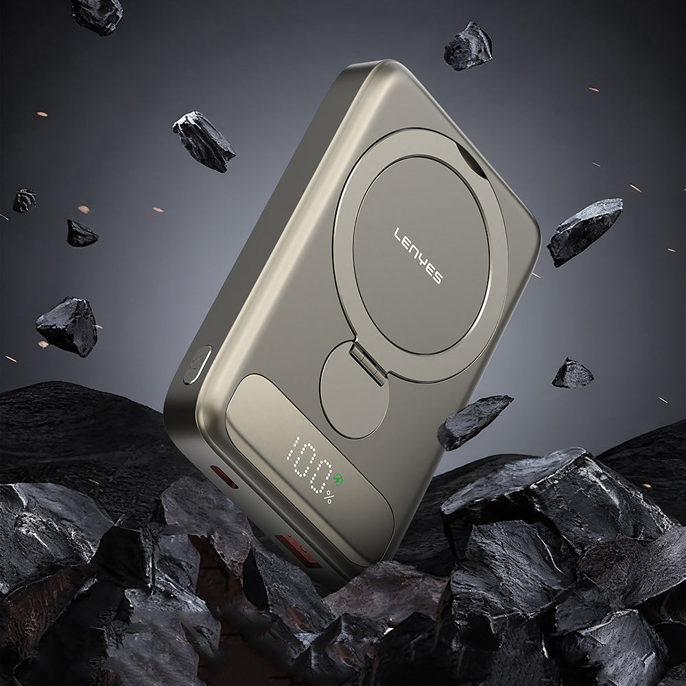 Lenyes PW1012D PD 20W Dijital LED Göstergeli 360 Derece Dönebilen Standlı Kablosuz Şarj Özellikli Wireless Powerbank 15W 10000mAh Gold