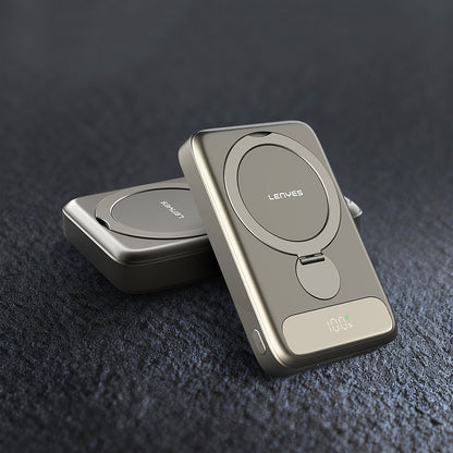 Lenyes PW1012D PD 20W Dijital LED Göstergeli 360 Derece Dönebilen Standlı Kablosuz Şarj Özellikli Wireless Powerbank 15W 10000mAh Gold