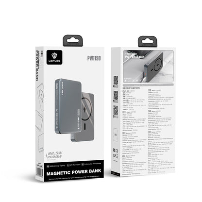 Lenyes PW119D PD 20W Ultra İnce Hızlı Şarj Özellikli Wireless Powerbank 15W 10.000mAh Füme
