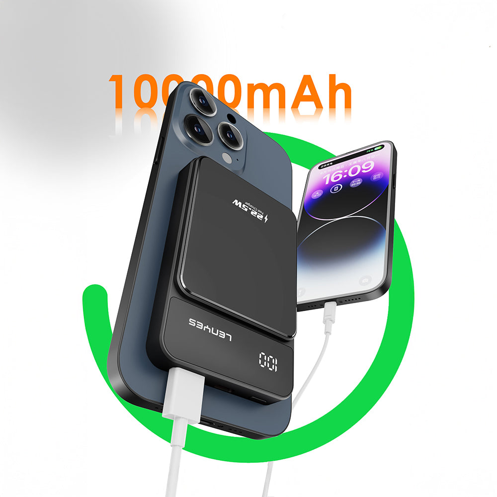 Lenyes PW126D Dijital LED Ekranlı Kablosuz Şarj Özellikli Powerbank 22.5W 10.000mAh Siyah