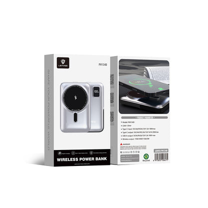 Lenyes PW134D 20W Ultra İnce Dijital LED Ekranlı Standlı Wireless Powerbank 15W 10000mAh Gümüş