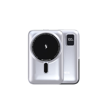 Lenyes PW134D 20W Ultra İnce Dijital LED Ekranlı Standlı Wireless Powerbank 15W 10000mAh Gümüş