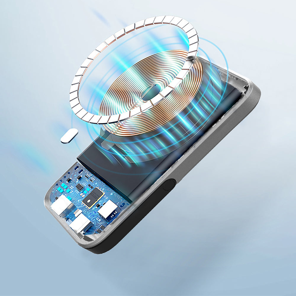 Lenyes PW134D 20W Ultra İnce Dijital LED Ekranlı Standlı Wireless Powerbank 15W 10000mAh Gümüş