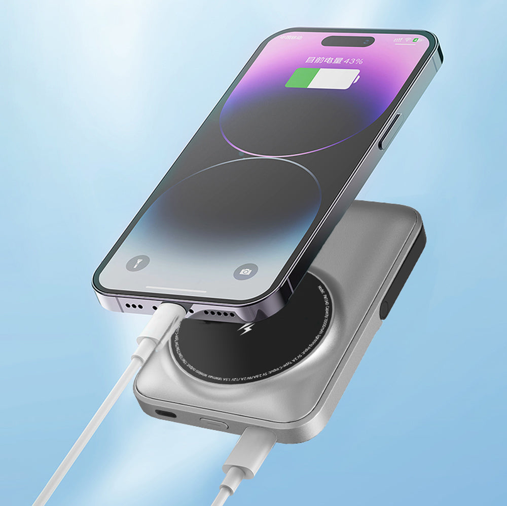 Lenyes PW134D 20W Ultra İnce Dijital LED Ekranlı Standlı Wireless Powerbank 15W 10000mAh Gümüş