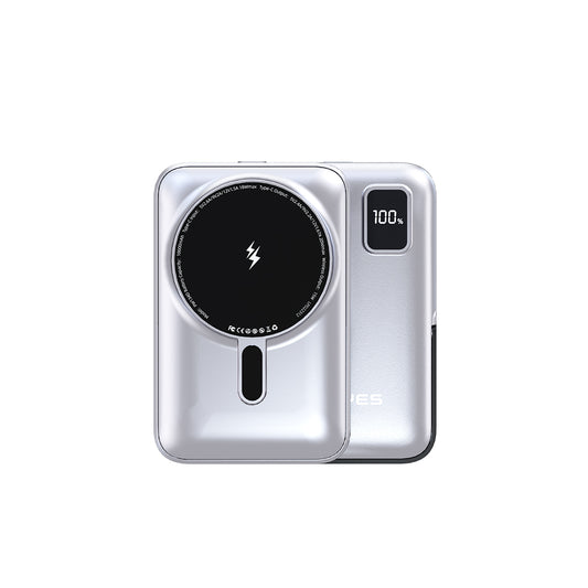 Lenyes PW134D 20W Ultra İnce Dijital LED Ekranlı Standlı Wireless Powerbank 15W 10000mAh Gümüş