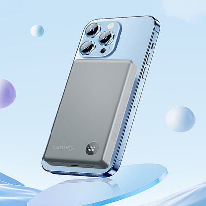 Lenyes PW137D 20W Ultra İnce Dijital LED Ekranlı Wireless Powerbank 15W 10000mAh Füme