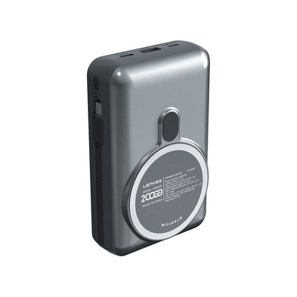 Lenyes PW222D Dijital LED Göstergeli Kablosuz Şarj Özellikli Type-C ve Lightning Kablolu Powerbank 18W 20.000mAh Siyah