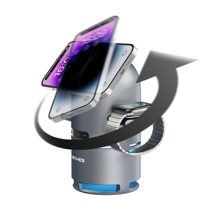 Lenyes PW321 Qi2 Şarj Teknolojili Bluetooth Speaker Hoparlör Özellikli Telefon&Akıllı Saat&Kulaklık 15W 4in1 Kablosuz Şarj Standı Gri