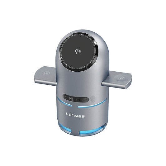 Lenyes PW321 Qi2 Şarj Teknolojili Bluetooth Speaker Hoparlör Özellikli Telefon&Akıllı Saat&Kulaklık 15W 4in1 Kablosuz Şarj Standı Gri