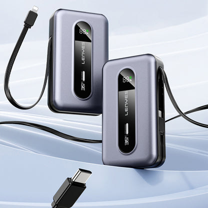 Lenyes PX1002D Dijital LED Göstergeli Teleskopik Type-C ve Lightning Kablolu Powerbank 35W 10.000mAh Gri