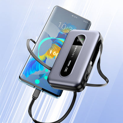 Lenyes PX1002D Dijital LED Göstergeli Teleskopik Type-C ve Lightning Kablolu Powerbank 35W 10.000mAh Gri