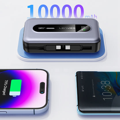 Lenyes PX1002D Dijital LED Göstergeli Teleskopik Type-C ve Lightning Kablolu Powerbank 35W 10.000mAh Gri