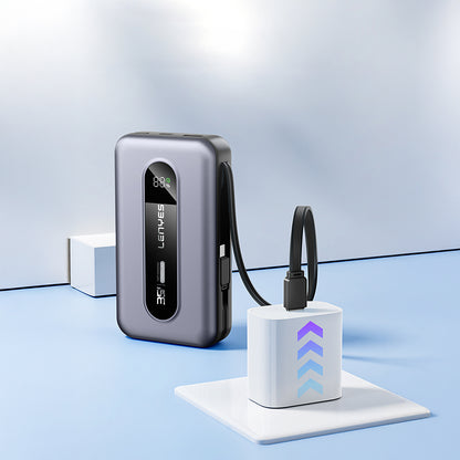 Lenyes PX1002D Dijital LED Göstergeli Teleskopik Type-C ve Lightning Kablolu Powerbank 35W 10.000mAh Gri