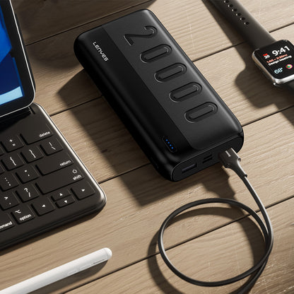 Lenyes PX235P Led Işık Göstergeli Taşınabilir Powerbank 10W 20000mAh Siyah