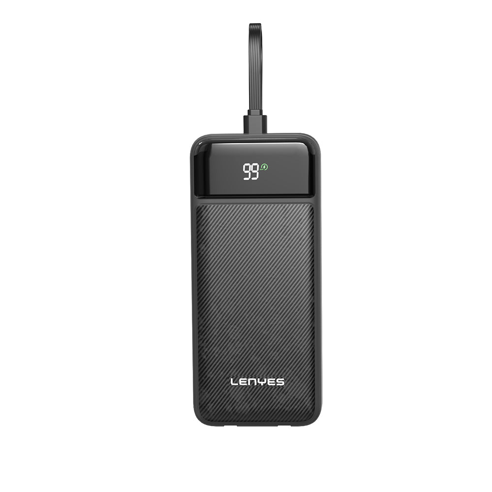 Lenyes PX255D Dijital LED Ekranlı Type-C ve Lightning Kablolu Powerbank 22.5W 20.000mAh Siyah