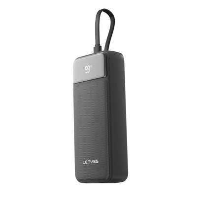 Lenyes PX255D Dijital LED Ekranlı Type-C ve Lightning Kablolu Powerbank 22.5W 20.000mAh Siyah