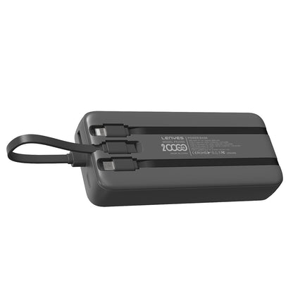 Lenyes PX255D Dijital LED Ekranlı Type-C ve Lightning Kablolu Powerbank 22.5W 20.000mAh Siyah