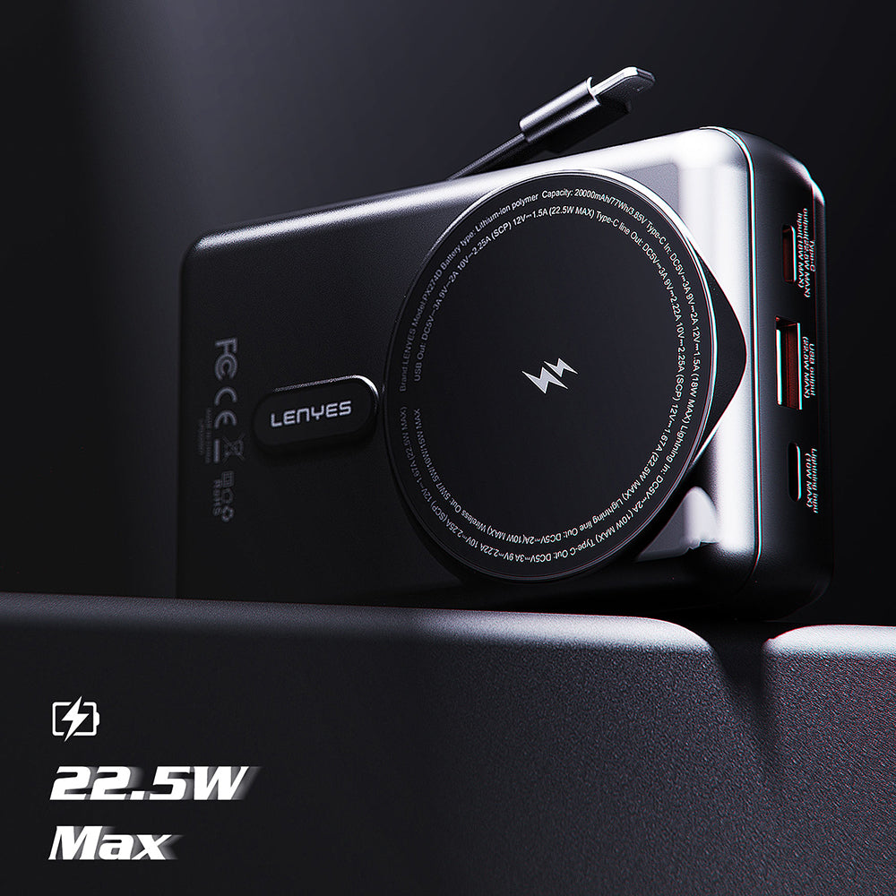 Lenyes PX274D PD 22.5W Standlı M-safe Şarj Özellikli Wireless Powerbank 15W 20000mAh Siyah