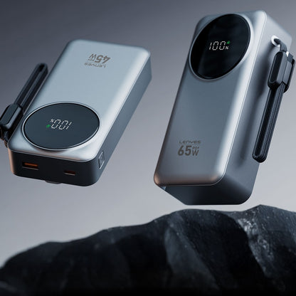 Lenyes PX379D Dijital LED Ekranlı Type-C ve Lightning Kablolu Powerbank 65W 30.000mAh