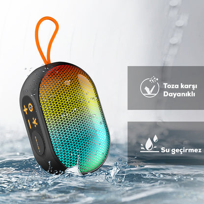 Lenyes S212 Su Geçirmez RGB Işıklı Askılı Taşınabilir Kablosuz Bluetooth Hoparlör v5.3 Siyah