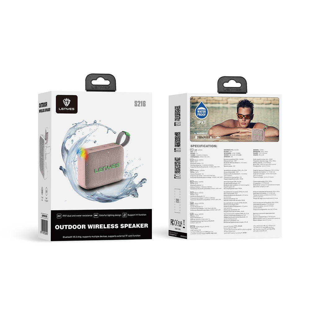 Lenyes S216 Su Geçirmez Özellikli RGB Işıklı Askılı Mini Bluetooth Speaker Hoparlör v5.3 Mavi
