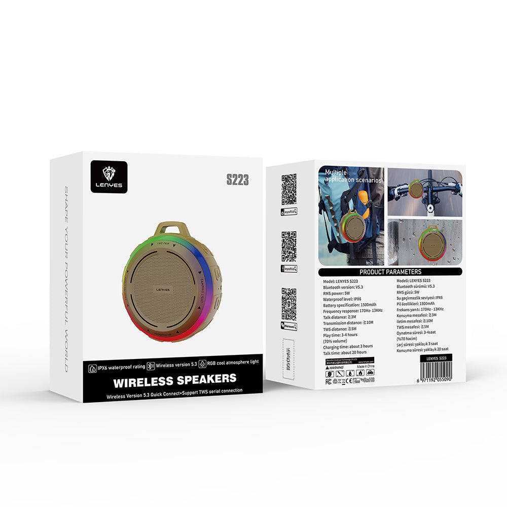 Lenyes S223 RGB Işıklı Askı Aparatlı Mini Bluetooth Speaker Hoparlör v5.3 Yeşil
