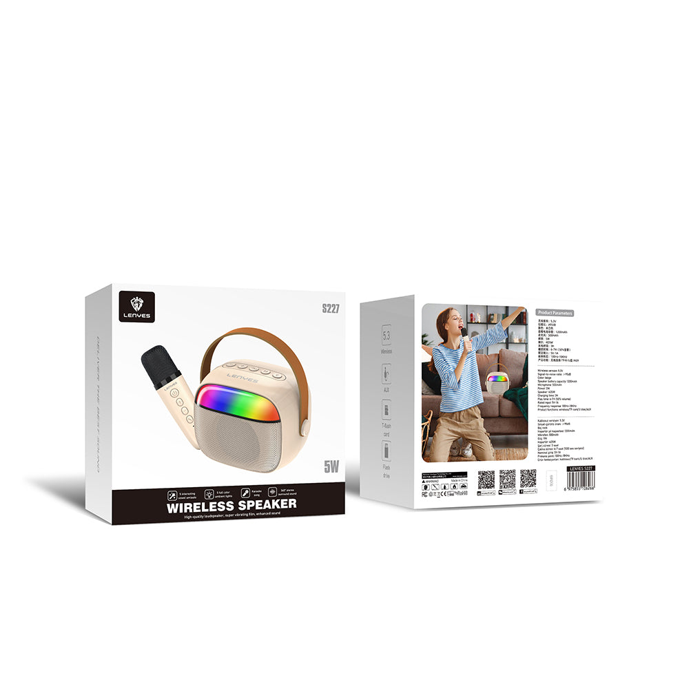 Lenyes S227 RGB Işıklı Askılı Mikrofonlu Bluetooth Speaker Hoparlör v5.3 Bej