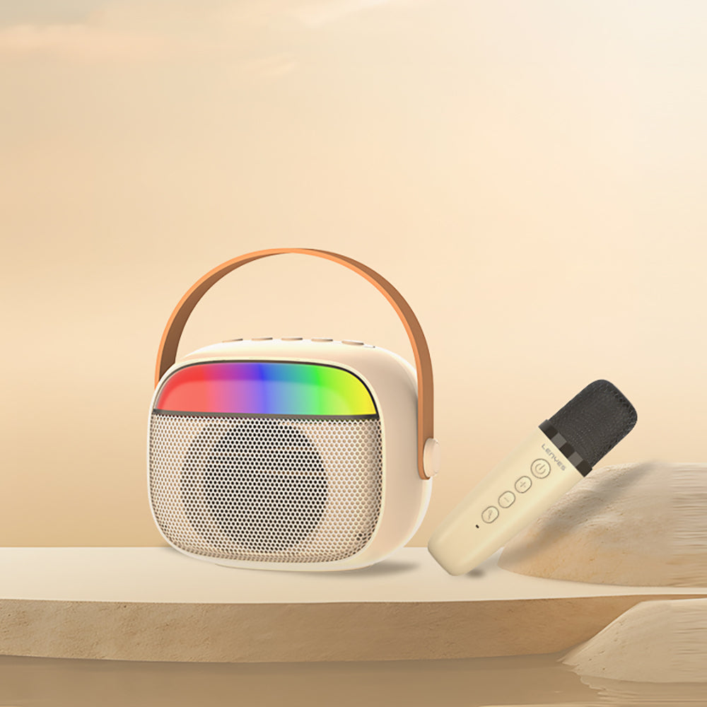 Lenyes S227 RGB Işıklı Askılı Mikrofonlu Bluetooth Speaker Hoparlör v5.3 Bej