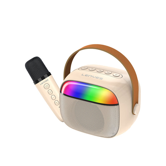 Lenyes S227 RGB Işıklı Askılı Mikrofonlu Bluetooth Speaker Hoparlör v5.3 Bej