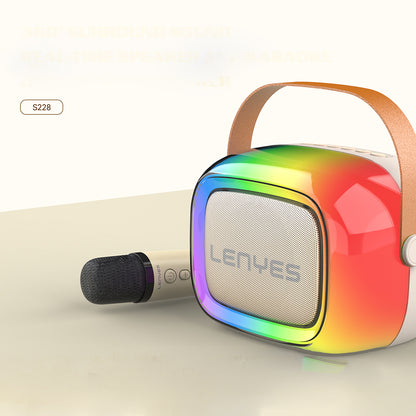 Lenyes S228 RGB Işıklı Askılı Mikrofonlu Bluetooth Speaker Hoparlör v5.3 Bej