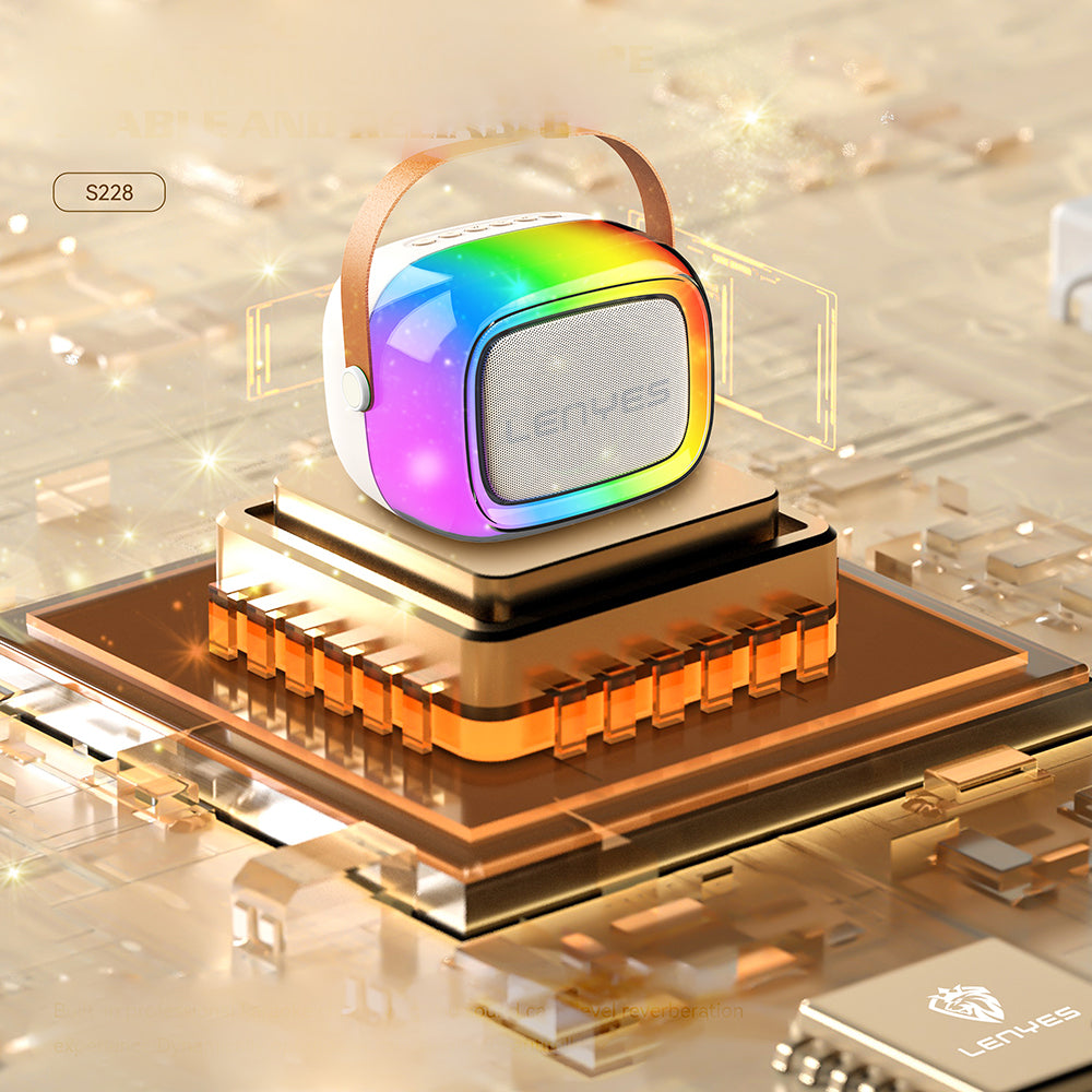 Lenyes S228 RGB Işıklı Askılı Mikrofonlu Bluetooth Speaker Hoparlör v5.3 Bej