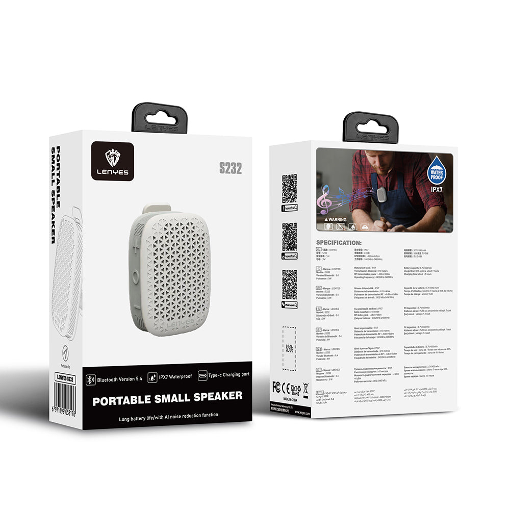 Lenyes S232 TWS Mandallı Bluetooth Speaker Hoparlör v5.4 Beyaz