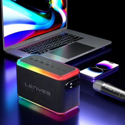 Lenyes S834 RGB Led Işıklı Bluetooth Speaker Hoparlör ve Karaoke Bluetooth Mikrofon Siyah