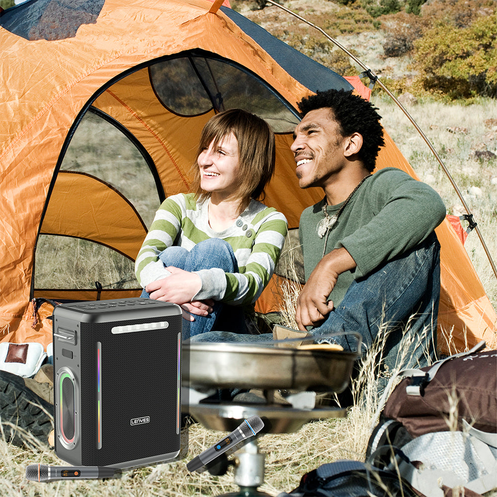 Lenyes S837 RGB Led Işıklı Bluetooth Speaker Hoparlör ve Karaoke Bluetooth Çift Mikrofon v5.0 Siyah