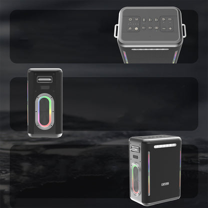 Lenyes S837 RGB Led Işıklı Bluetooth Speaker Hoparlör ve Karaoke Bluetooth Çift Mikrofon v5.0 Siyah