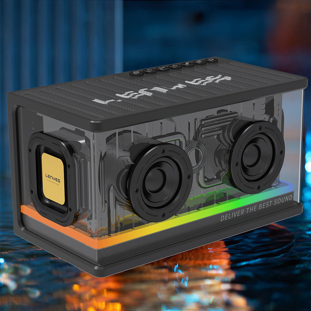 Lenyes S839 RGB Işıklı Taşınabilir TWS Bluetooth Hoparlör v5.2 Siyah